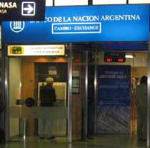 Money exchange at Banco Nacion at Ezeiza Airport Buenos Aires